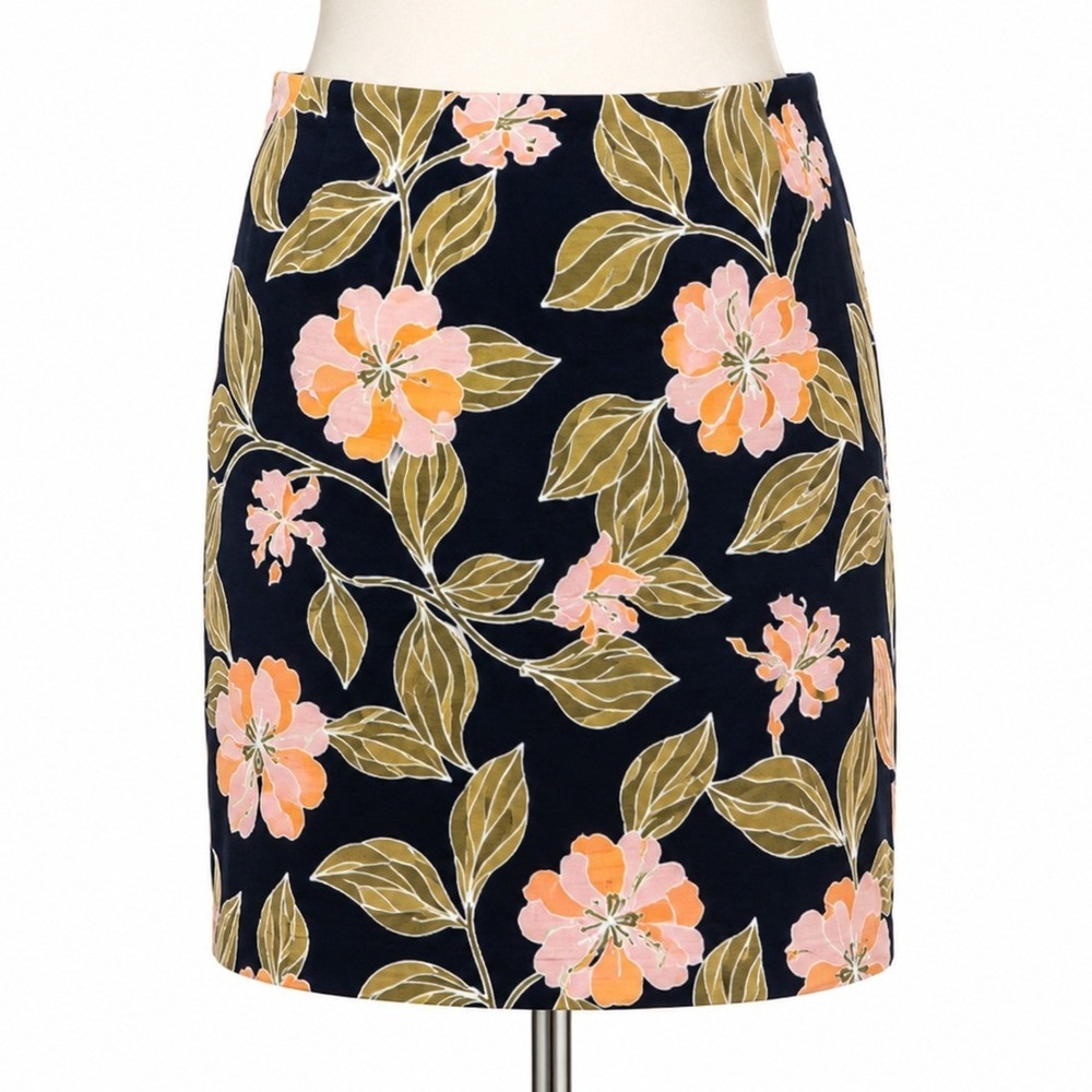 Ann Taylor Factory Pencil Skirt 10‎ Navy Pink Floral Business Casual Cottage